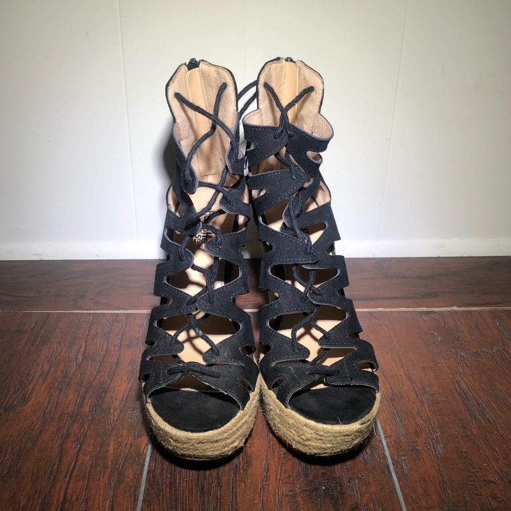 Black Caged Platform Wedges